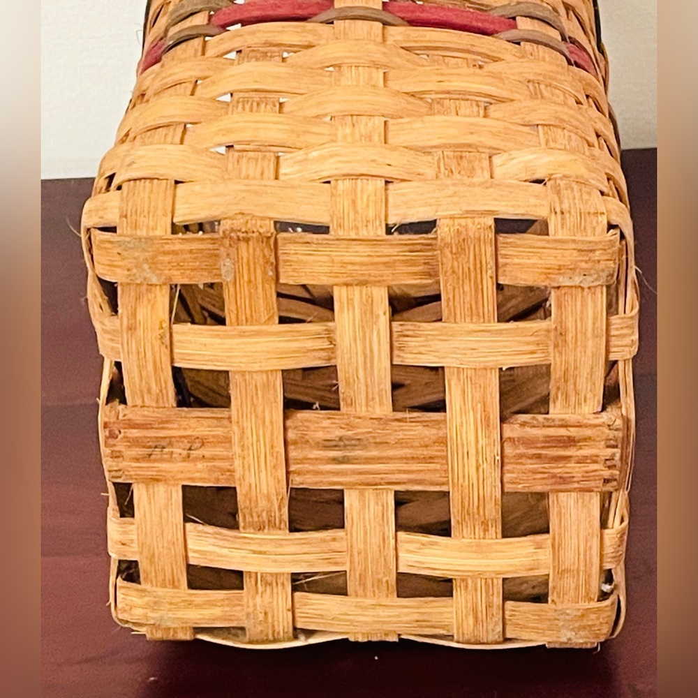 Vintage Primitive Wood Gathering Basket With Handle Handwoven Splint Basket - Picture 9 of 13
